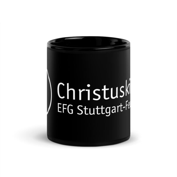 Weißes Logo - Schwarze glänzende Tasse